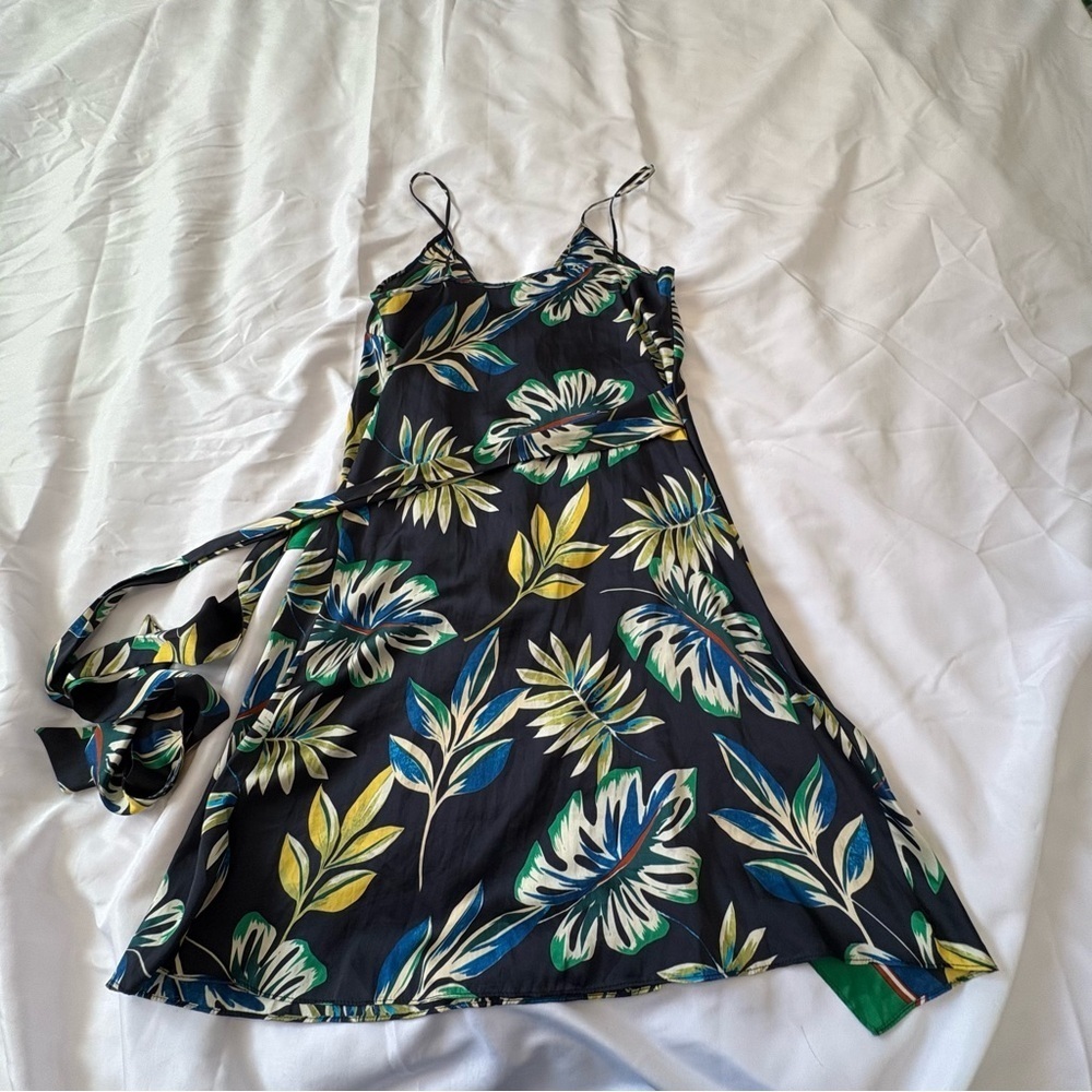 Zara Green & Blue Asymmetrical Tie Front Sundress - Picture 2 of 4